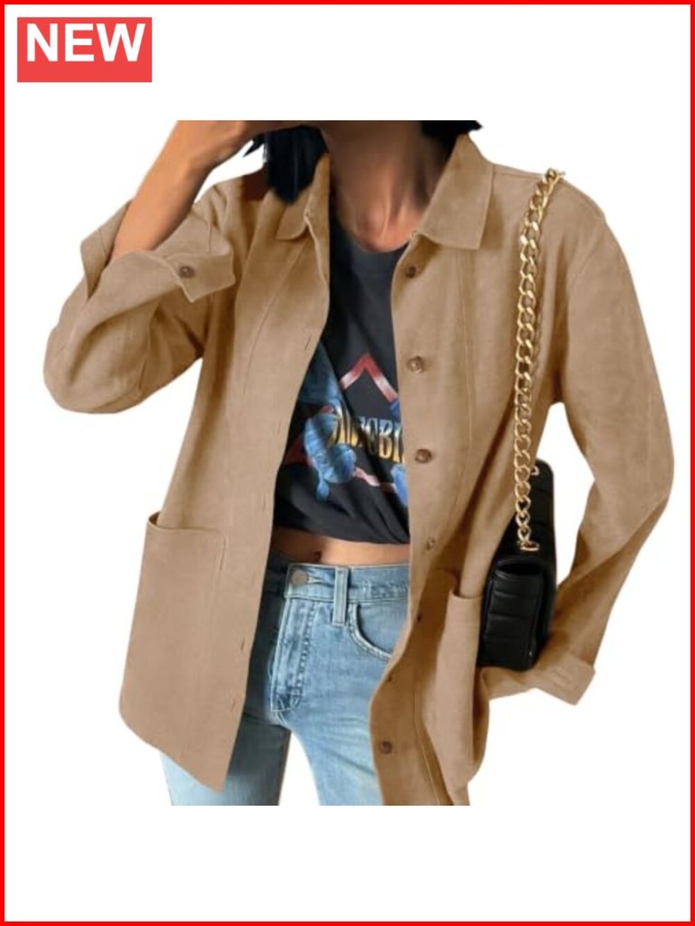 Faux Suede Womens Jacket Long Sleeve Casual Oversized Fall
